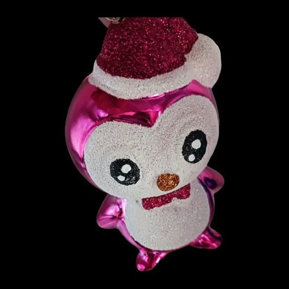 Holiday time pinguins christmas tree ornaments set of 2 blue/pink